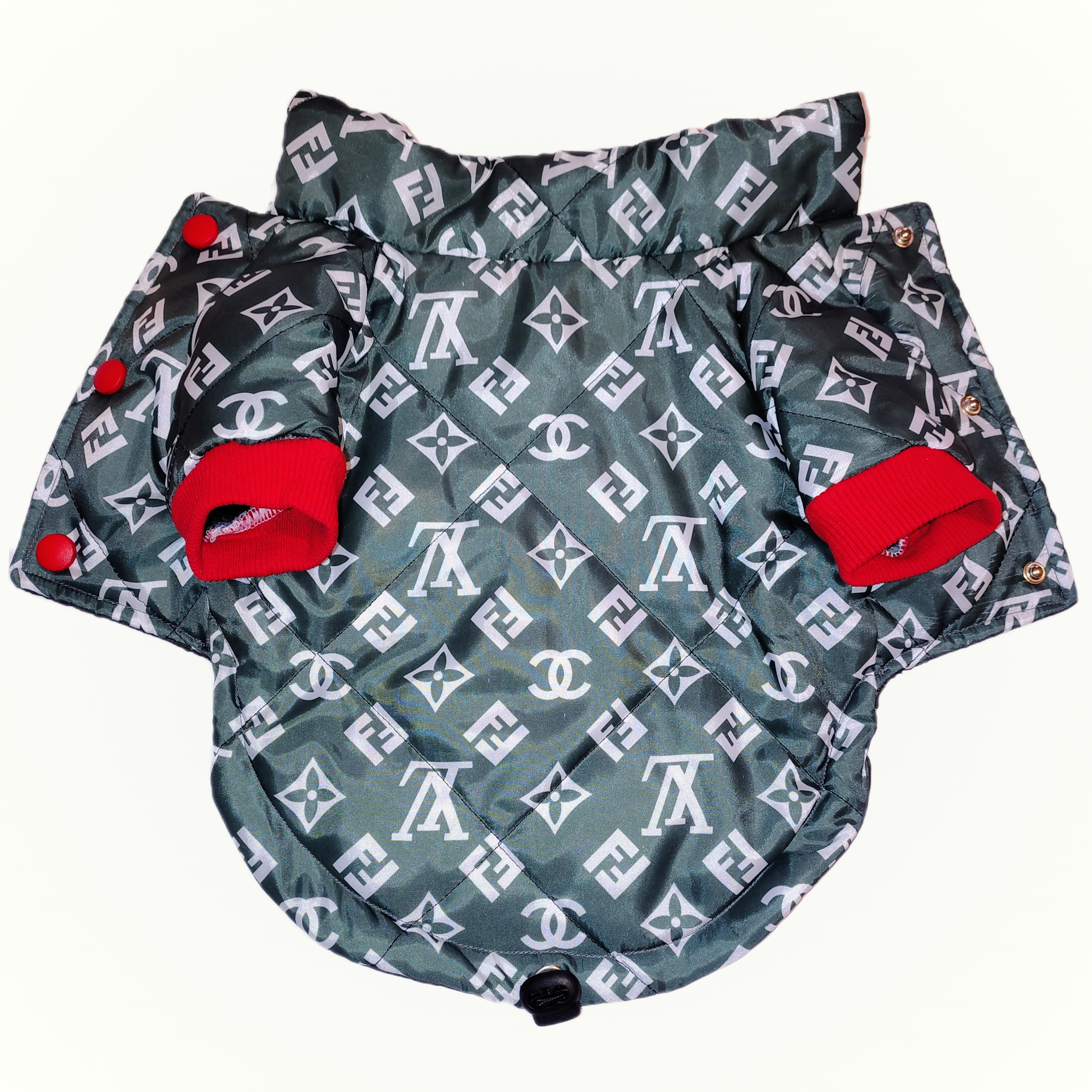 Green Louis Vuitton Dog Outfit (Jacket + Boots) πΎπ