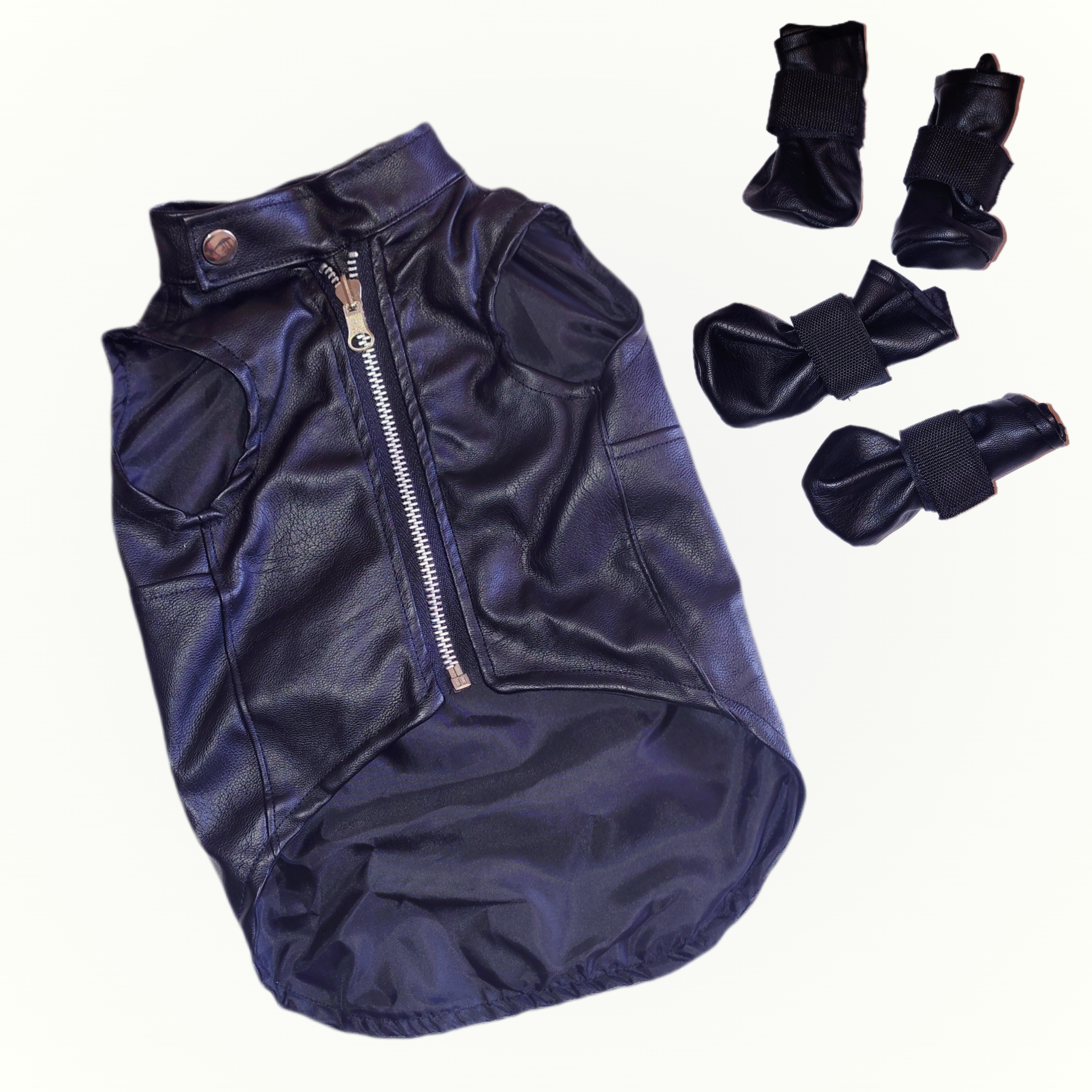 Stylish Faux Leather Jacket set for DogsπΎ (Jacket + Boots) π€